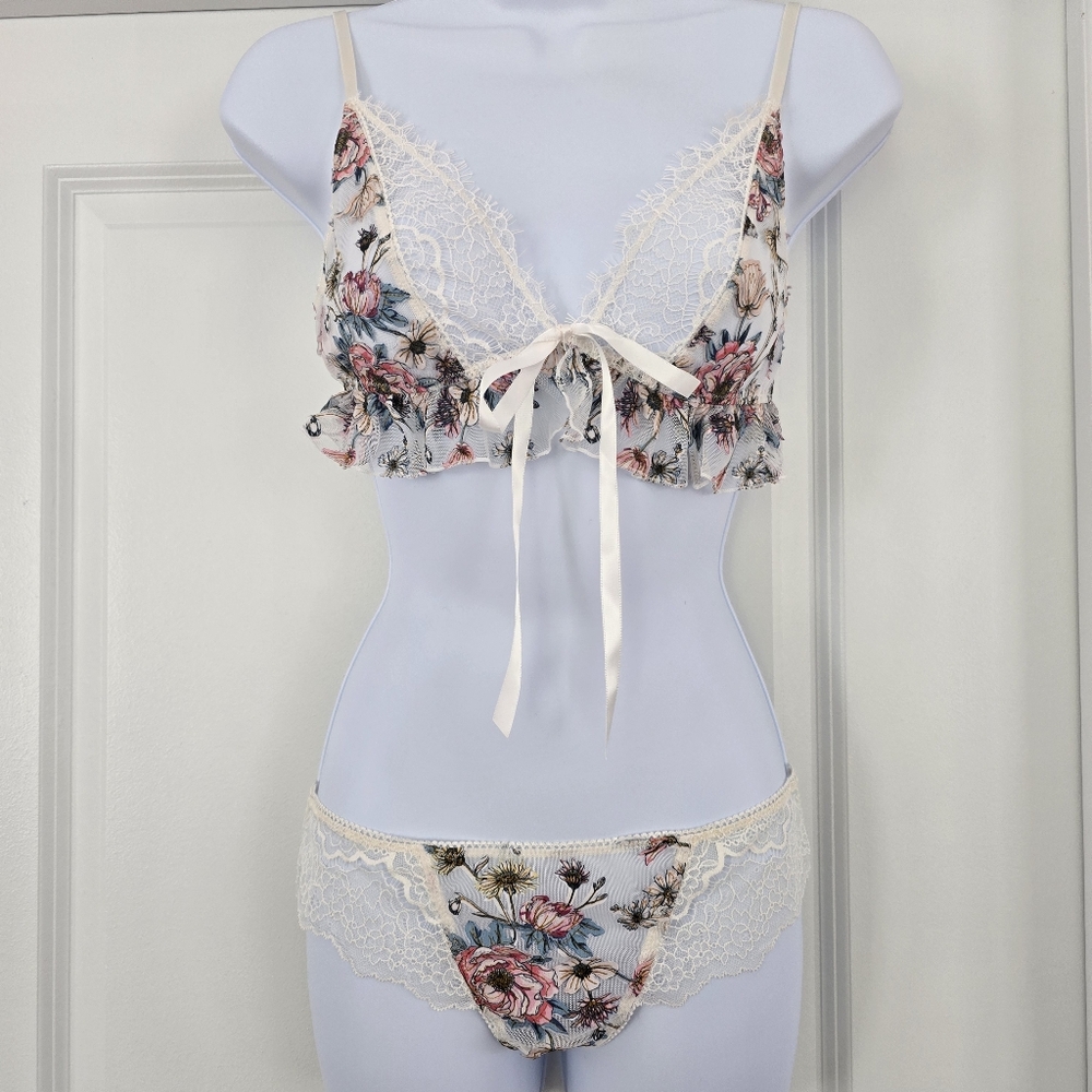 Victoria's Secret Floral Lace Bralette and Panty Set